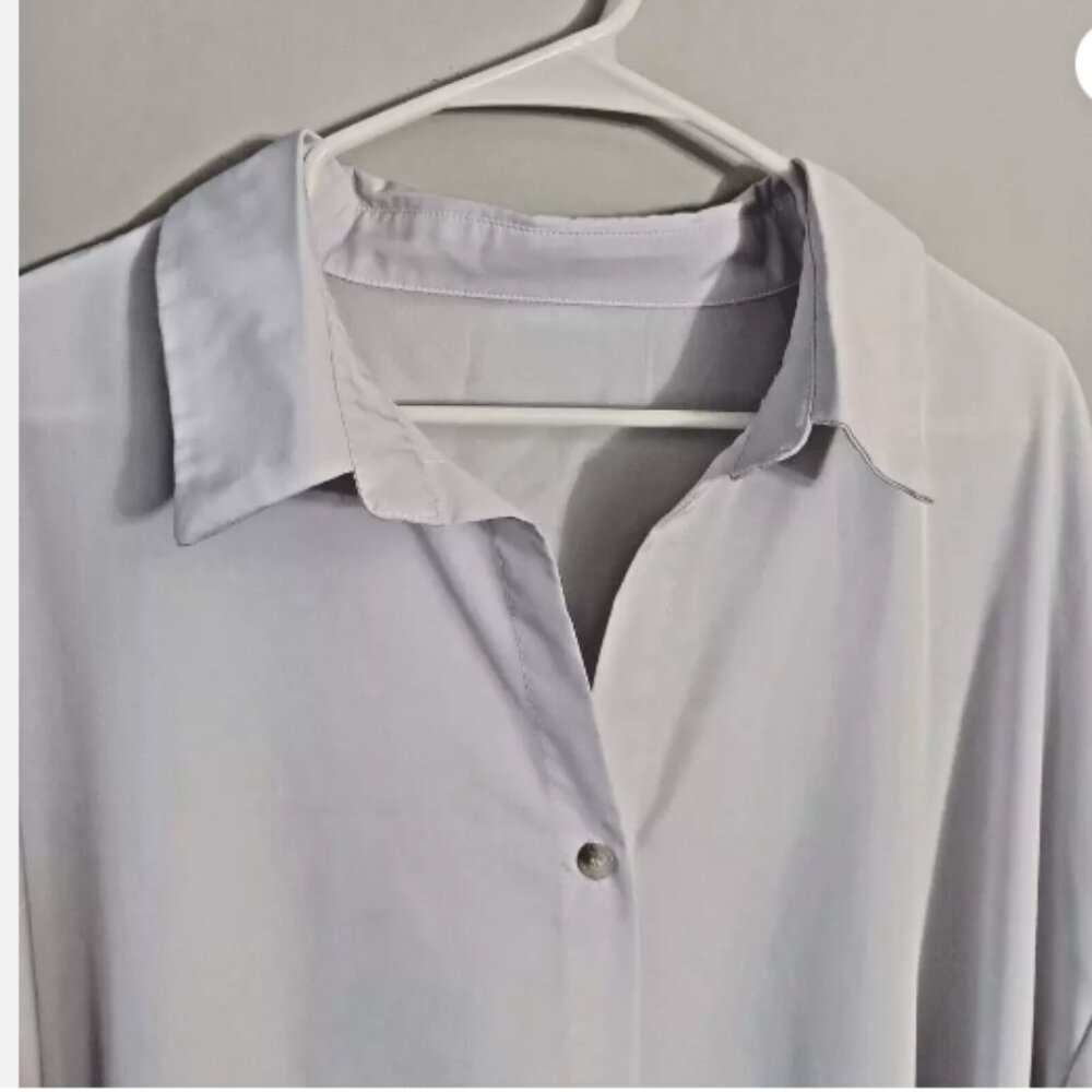 No Tag 4XL White Button Up Long Sleeve Dress Polyester Spandex Collared D20 - Picture 3 of 9